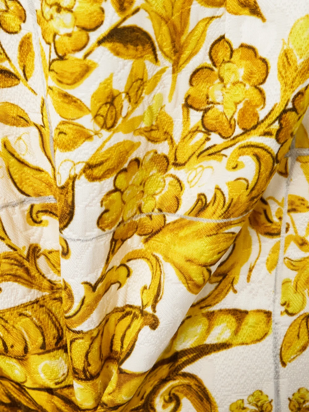Close-up detail of the Dolce & Gabbana Maiolica Printed Silk-blend Charmeuse Mini Dress