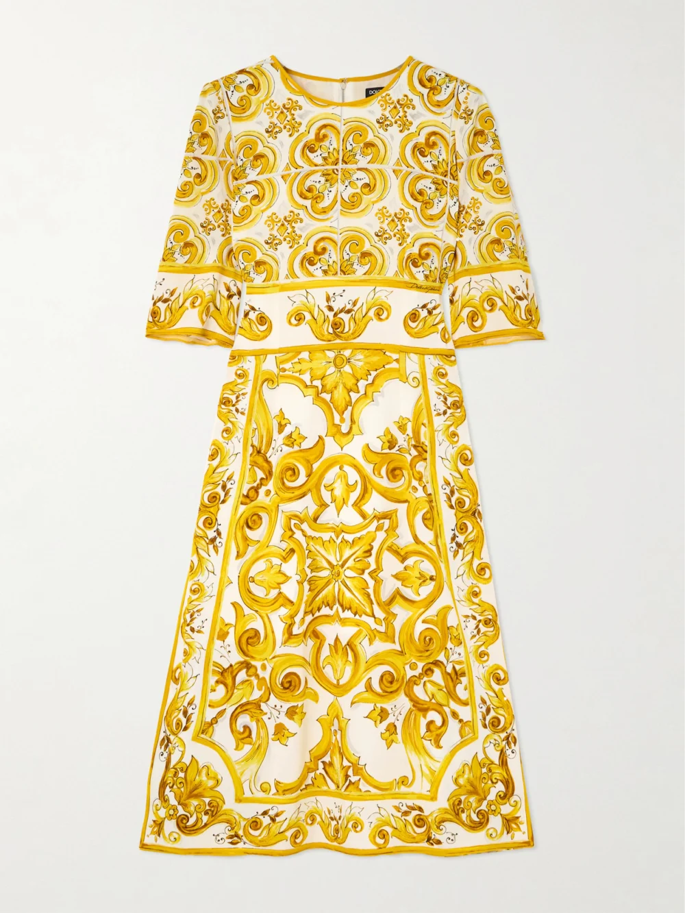 Dolce & Gabbana Maiolica Printed Silk-blend Charmeuse Mini Dress in yellow
