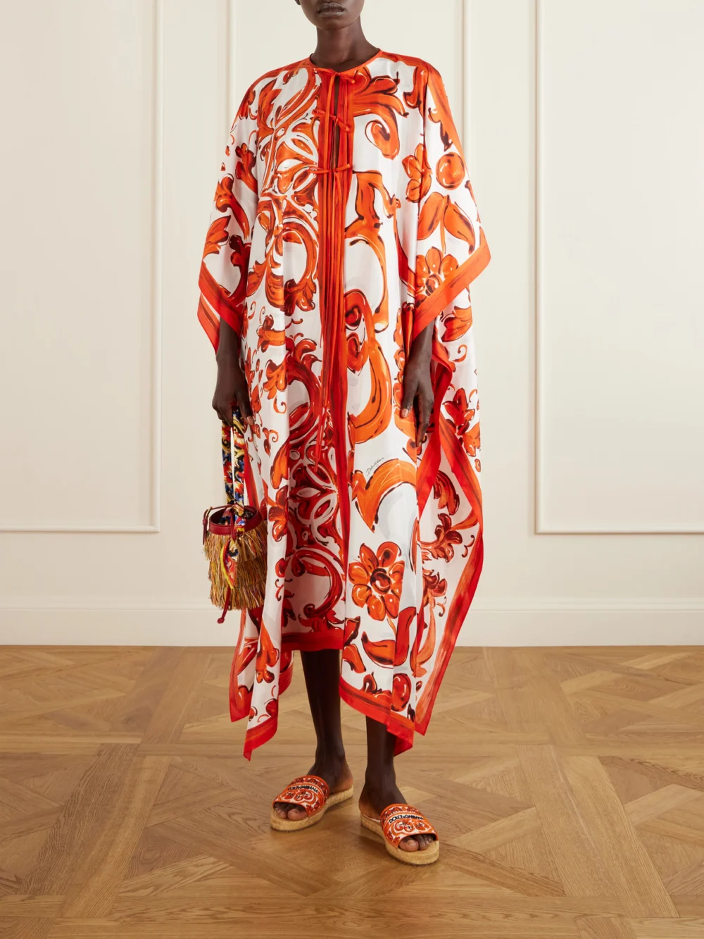 Dolce & Gabbana Maiolica Printed Silk Maxi Dress, worn by a model