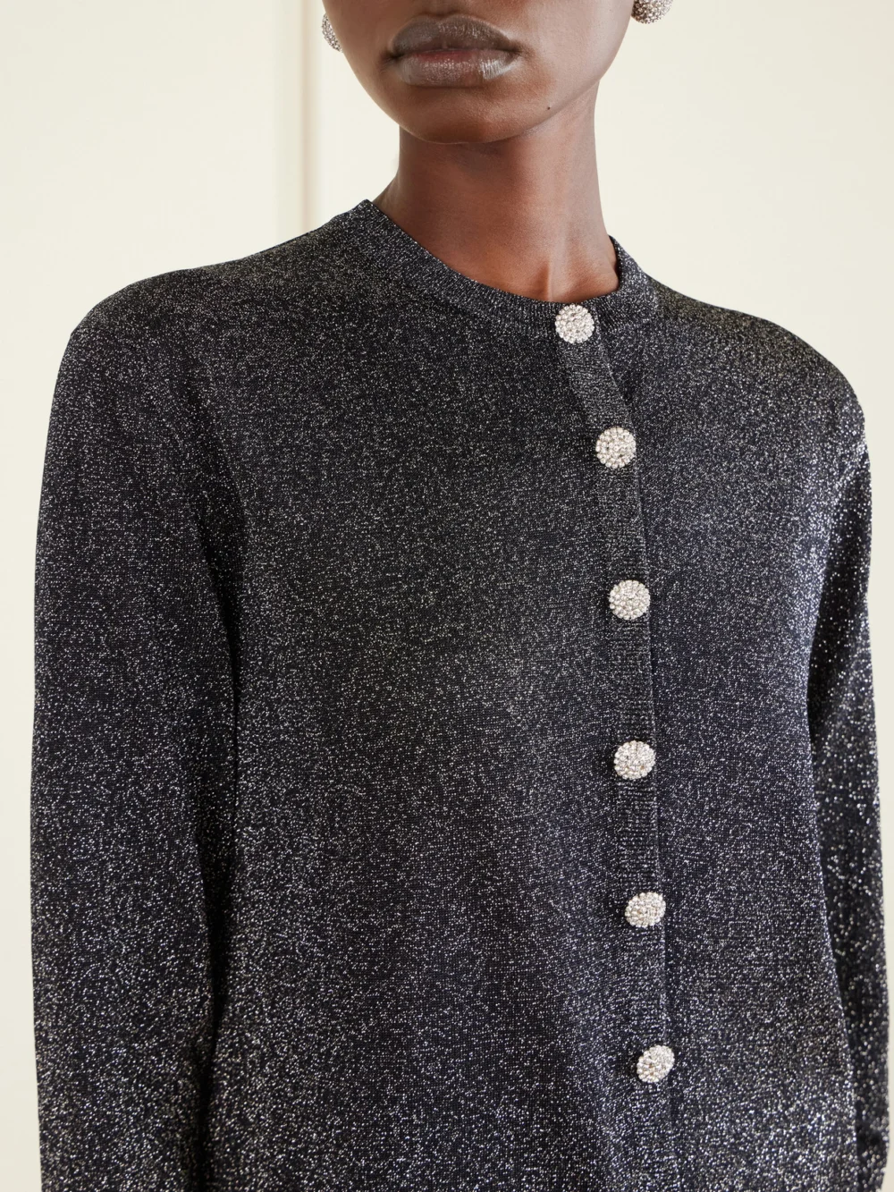 Close-up detail of the Dolce & Gabbana Metallic Knitted Cardigan