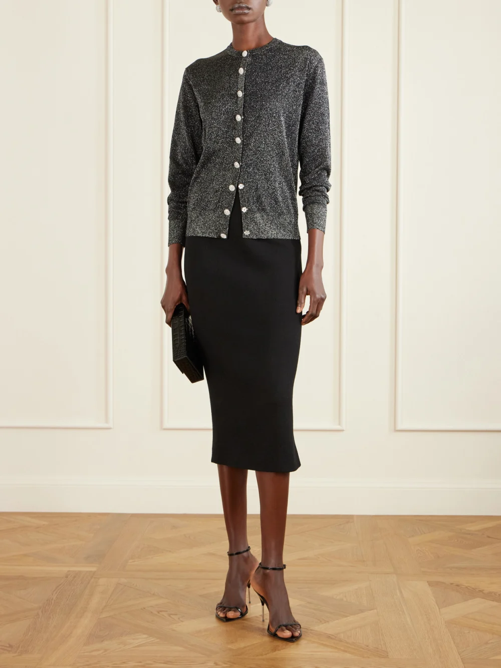 Dolce & Gabbana Metallic Knitted Cardigan, worn by a model