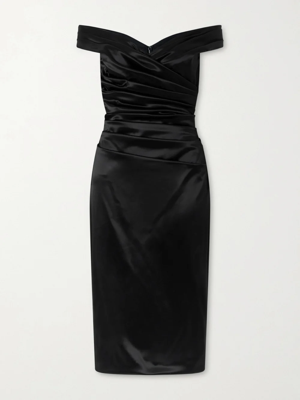 Dolce & Gabbana Off-the-shoulder Draped Satin Midi Dress in black