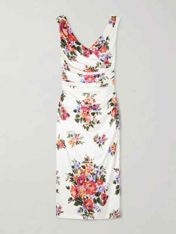 Dolce & Gabbana Off-the-shoulder Floral-print Satin Midi Dress