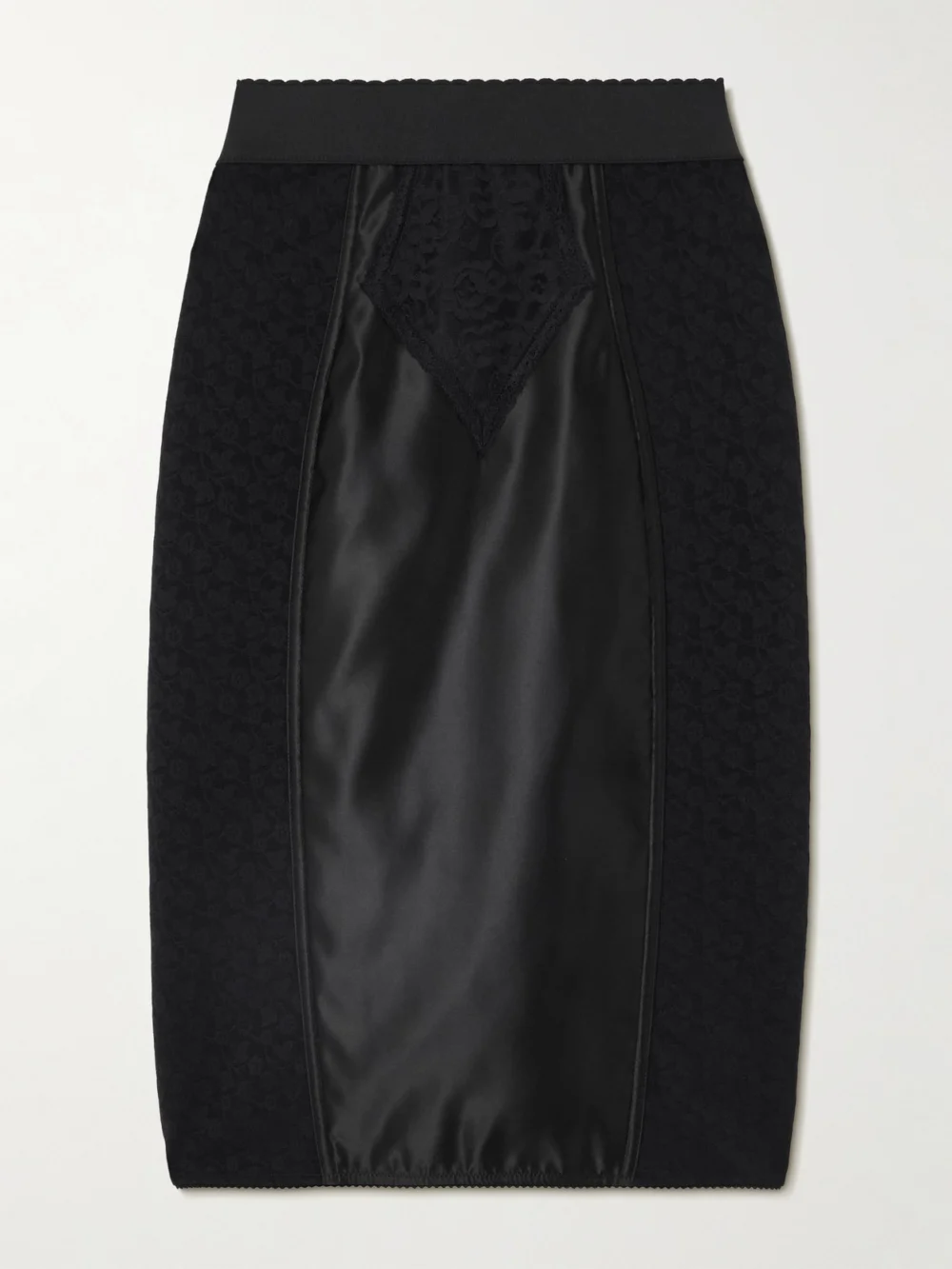 Dolce & Gabbana Paneled Satin and Lace Midi Skirt in black