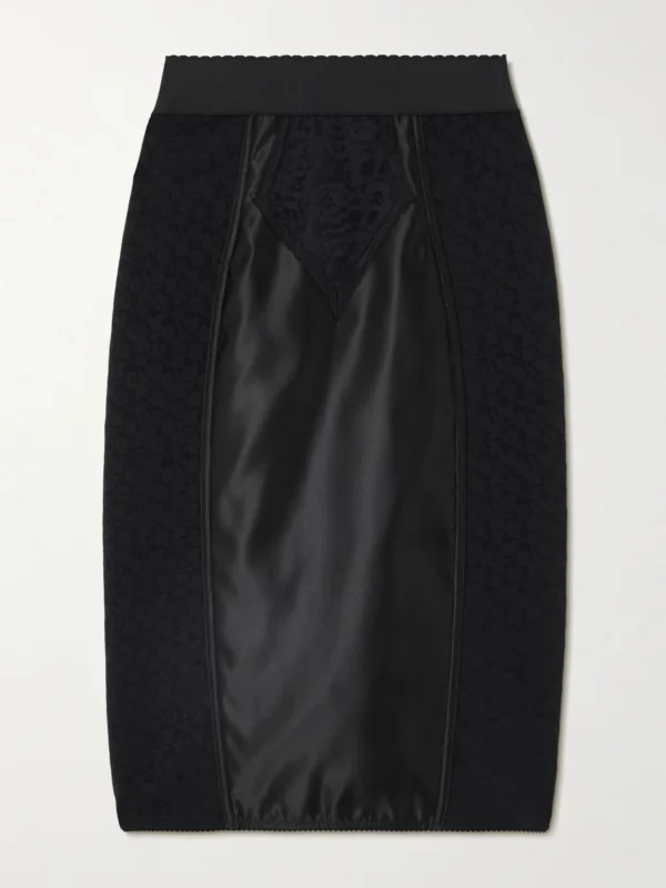 Dolce & Gabbana Paneled Satin and Lace Midi Skirt