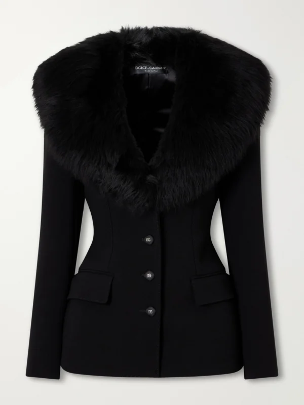 Dolce & Gabbana Peplum Plush-trimmed Wool-blend Jacket