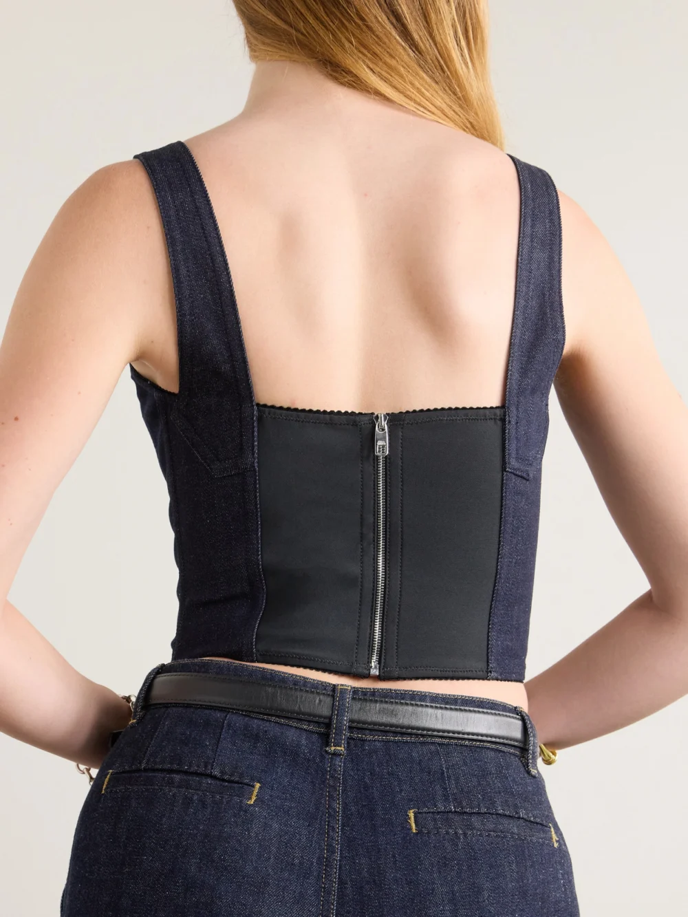 Back view of the Dolce & Gabbana Picot-trimmed Denim Bustier Top