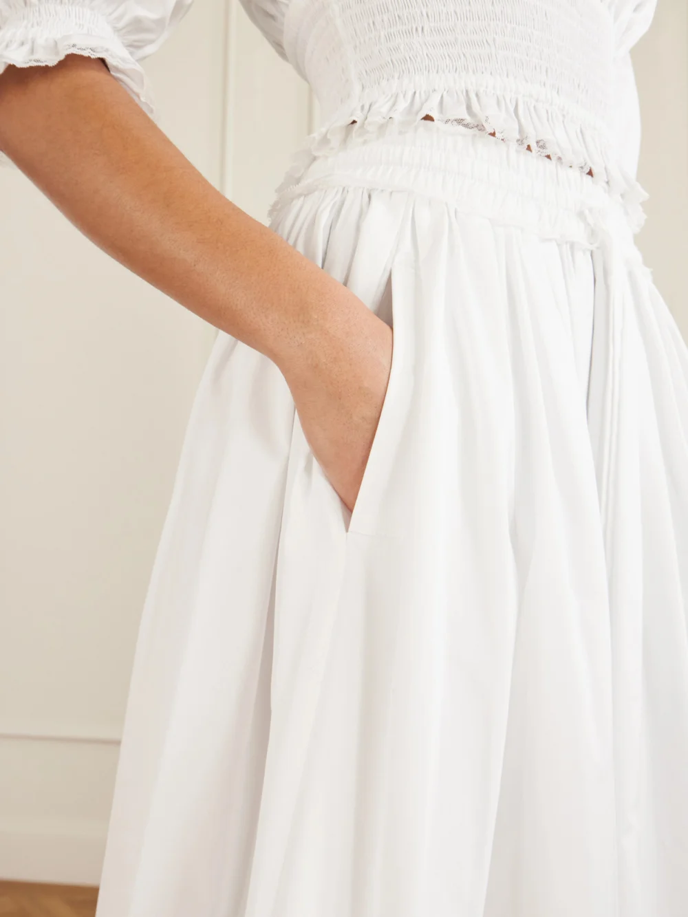 Close-up detail of the Dolce & Gabbana Pleated Cotton-blend Drawstring Maxi Skirt