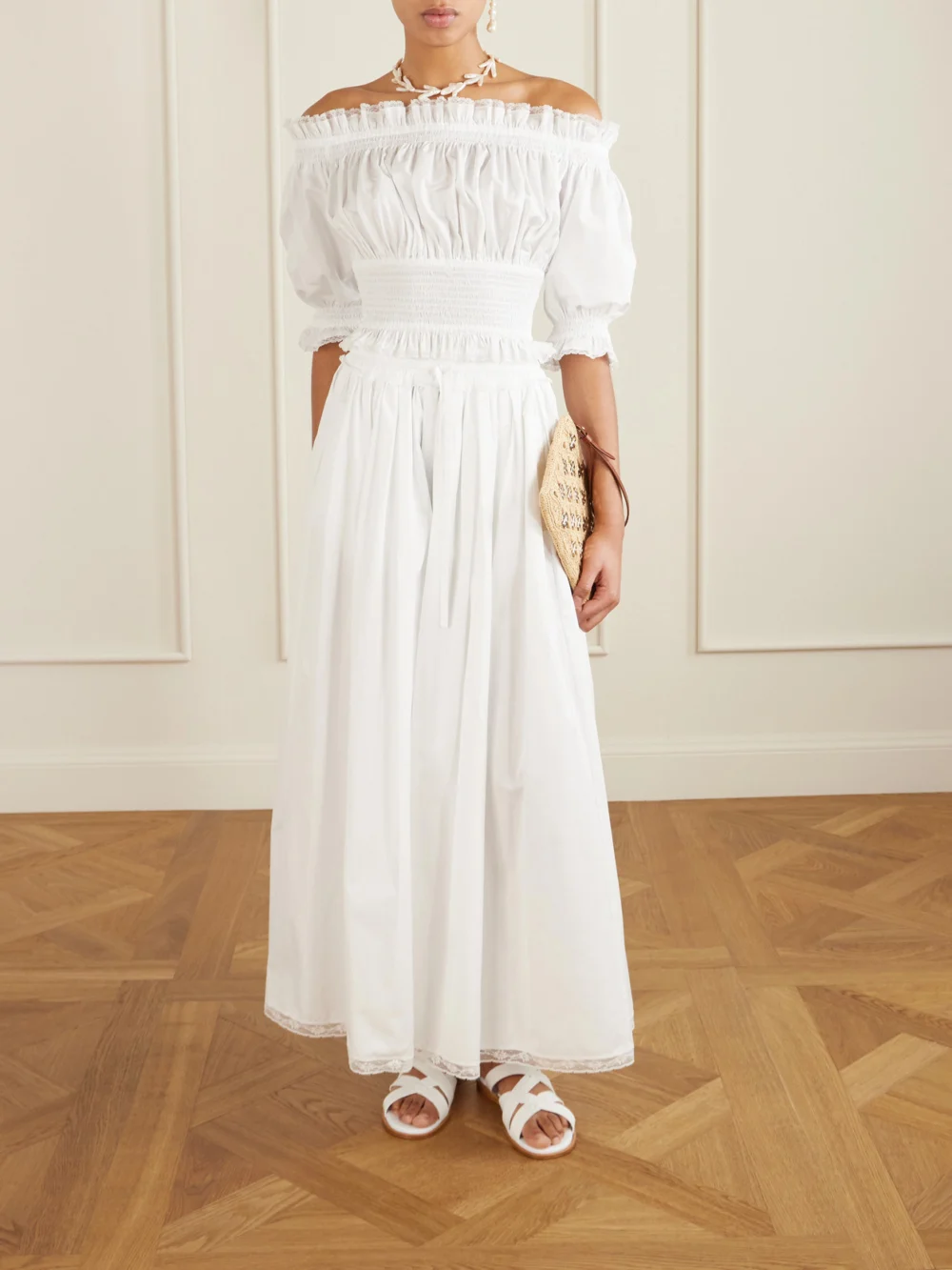 Dolce & Gabbana Pleated Cotton-blend Drawstring Maxi Skirt, worn by a model
