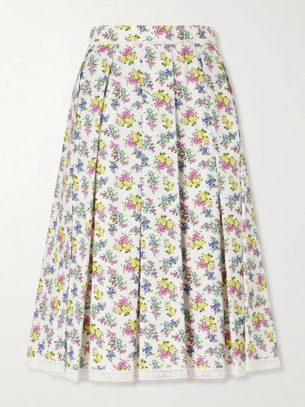 Dolce & Gabbana Pleated Floral-print Cotton-poplin Midi Skirt in white