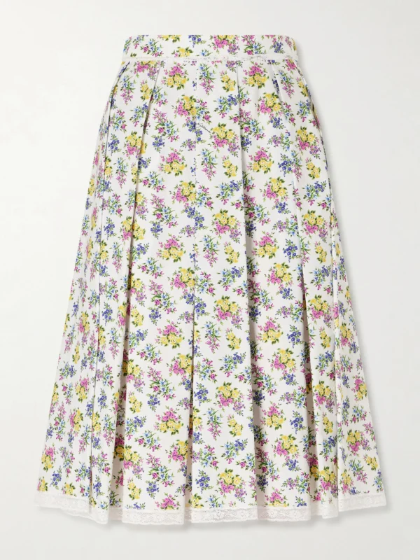 Dolce & Gabbana Pleated Floral-print Cotton-poplin Midi Skirt