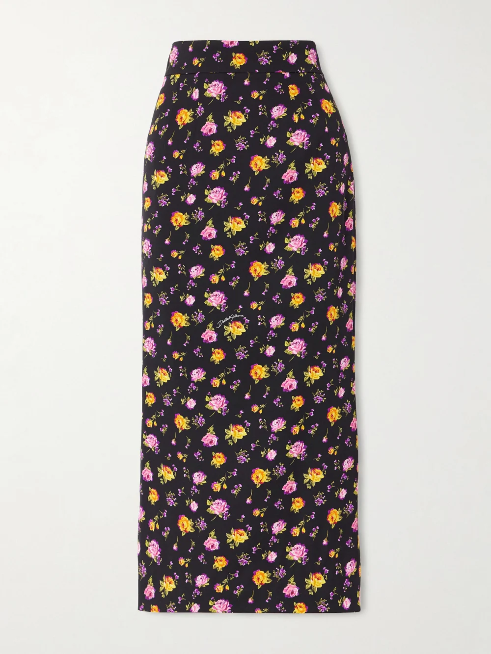 Dolce & Gabbana Pleated Floral-print Silk-blend Charmeuse Midi Skirt in black