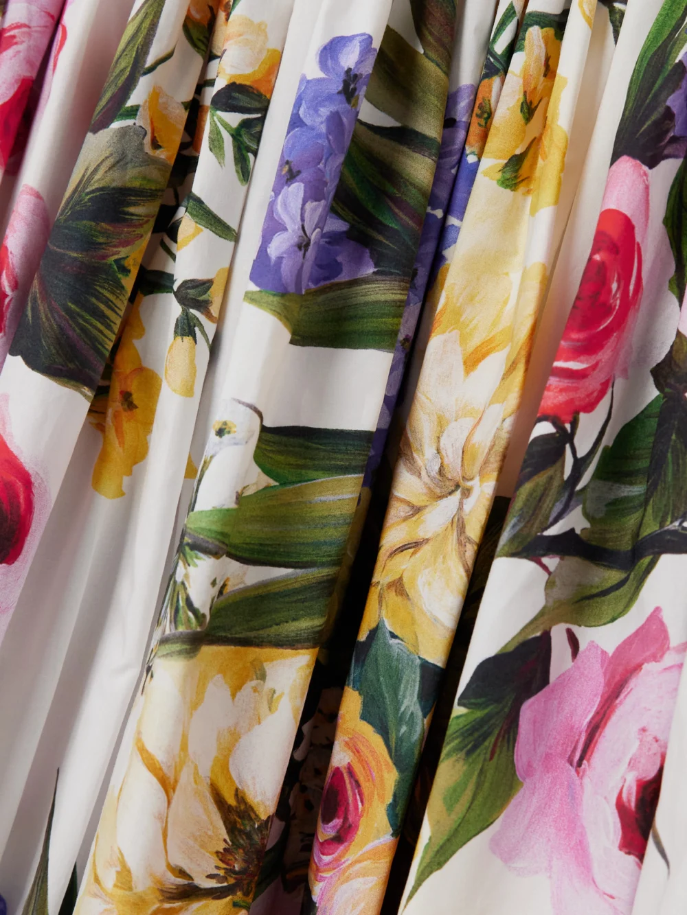 Close-up detail of the Dolce & Gabbana Pleated Floral-print Stretch Cotton-poplin Mini Dress