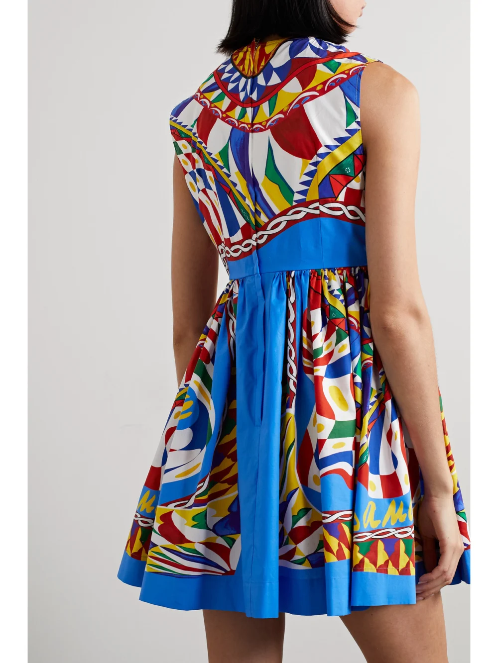 Back view of the Dolce & Gabbana Pleated Printed Cotton-poplin Mini Dress