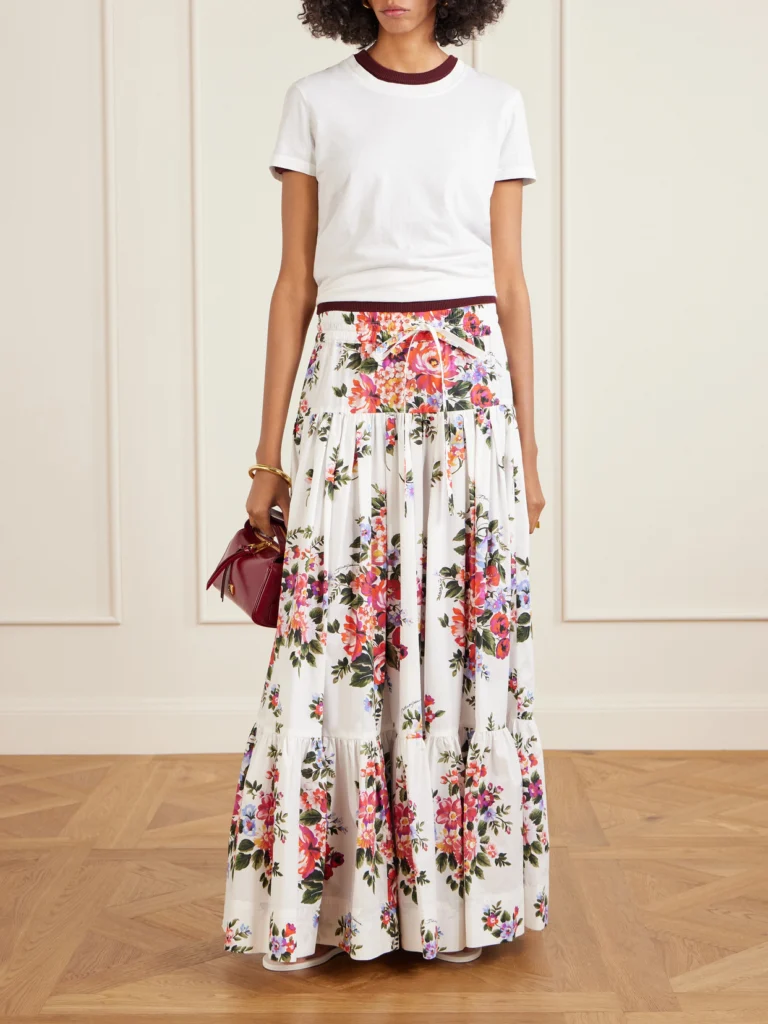 Dolce & Gabbana Pleated Tiered Floral-print Cotton-poplin Midi Skirt