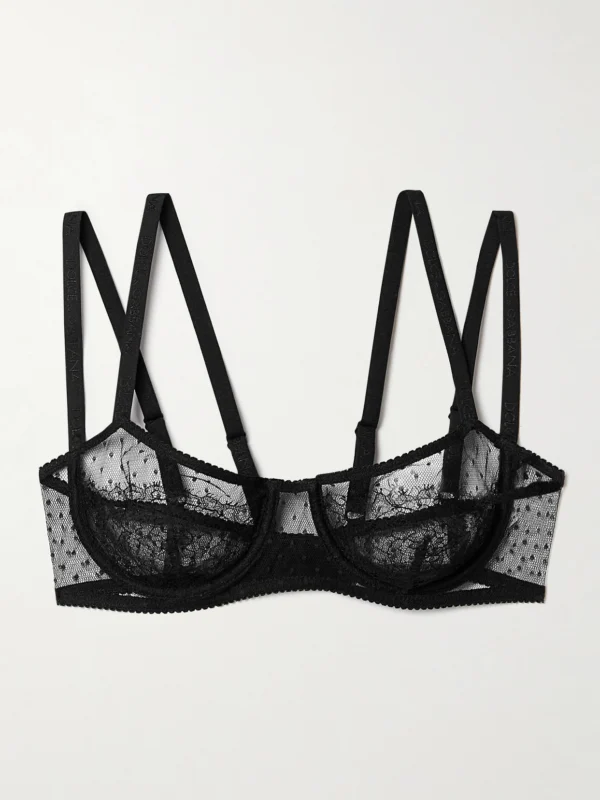 Dolce & Gabbana Polka-dot Tulle and Chantilly Lace Underwired Soft-cup Balconette Bra