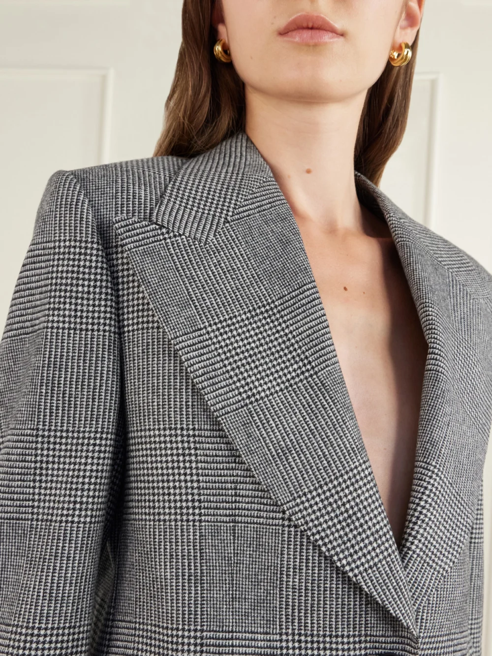 Close-up detail of the Dolce & Gabbana Prince of Wales Checked Wool and Cashmere-blend Blazer