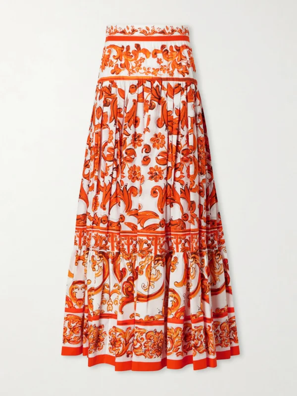 Dolce & Gabbana Printed Cotton-poplin Maxi Skirt