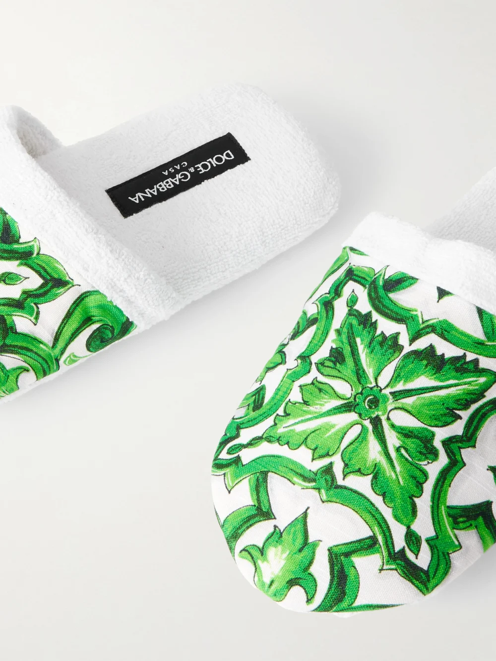 Close-up detail of the Dolce & Gabbana Printed Cotton Slippers