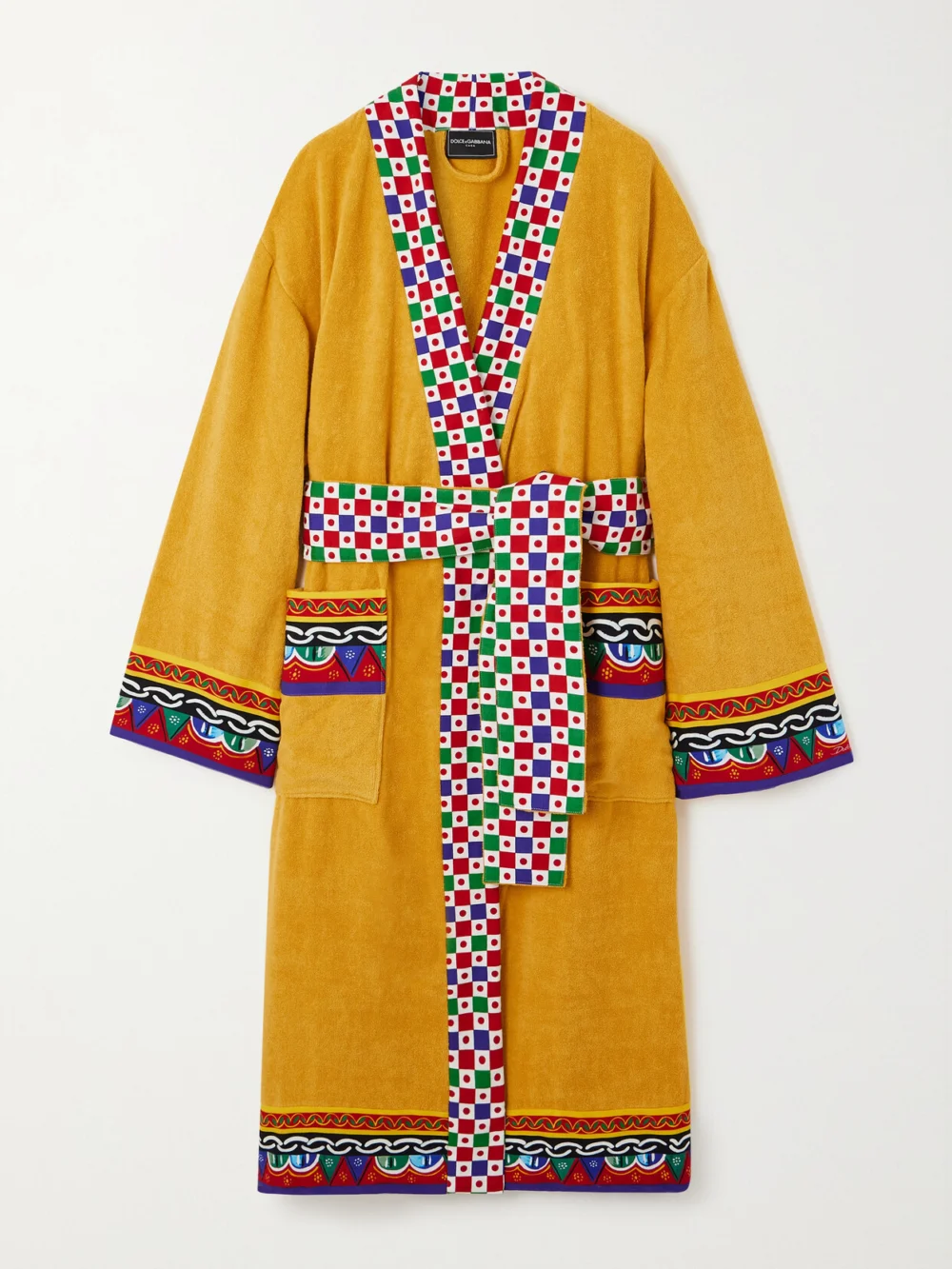 Dolce & Gabbana Printed Cotton-terry Robe in yellow