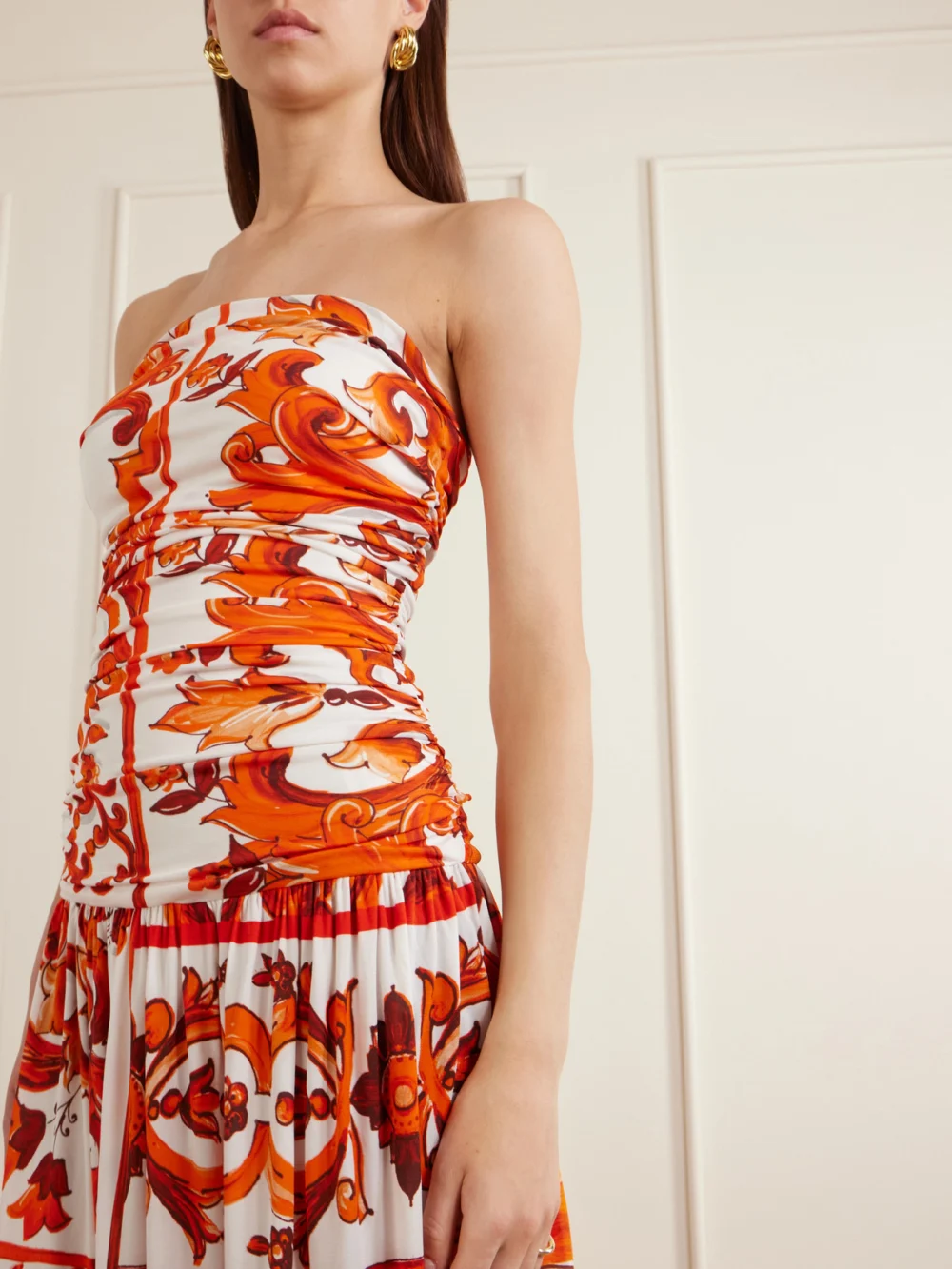 Close-up detail of the Dolce & Gabbana Printed Organza Maxi Dress