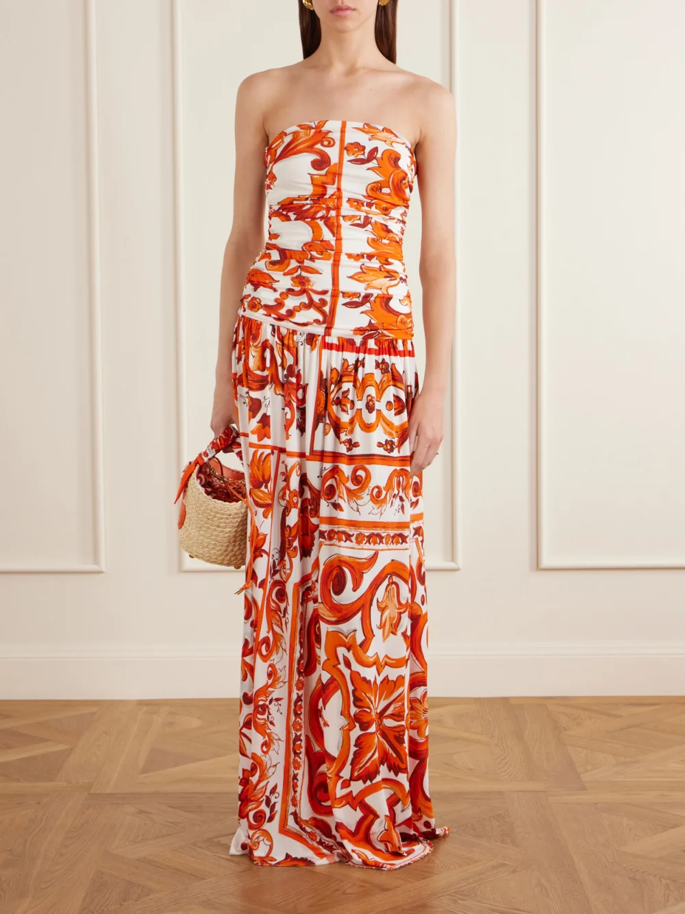 Dolce & Gabbana Printed Organza Maxi Dress, worn by a model