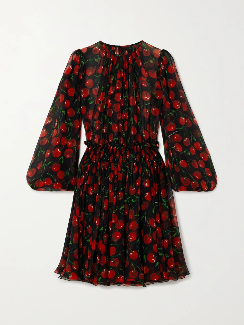 Dolce & Gabbana Printed Pleated Silk-chiffon Mini Dress in red