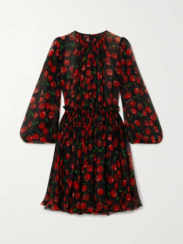 Dolce & Gabbana Printed Pleated Silk-chiffon Mini Dress