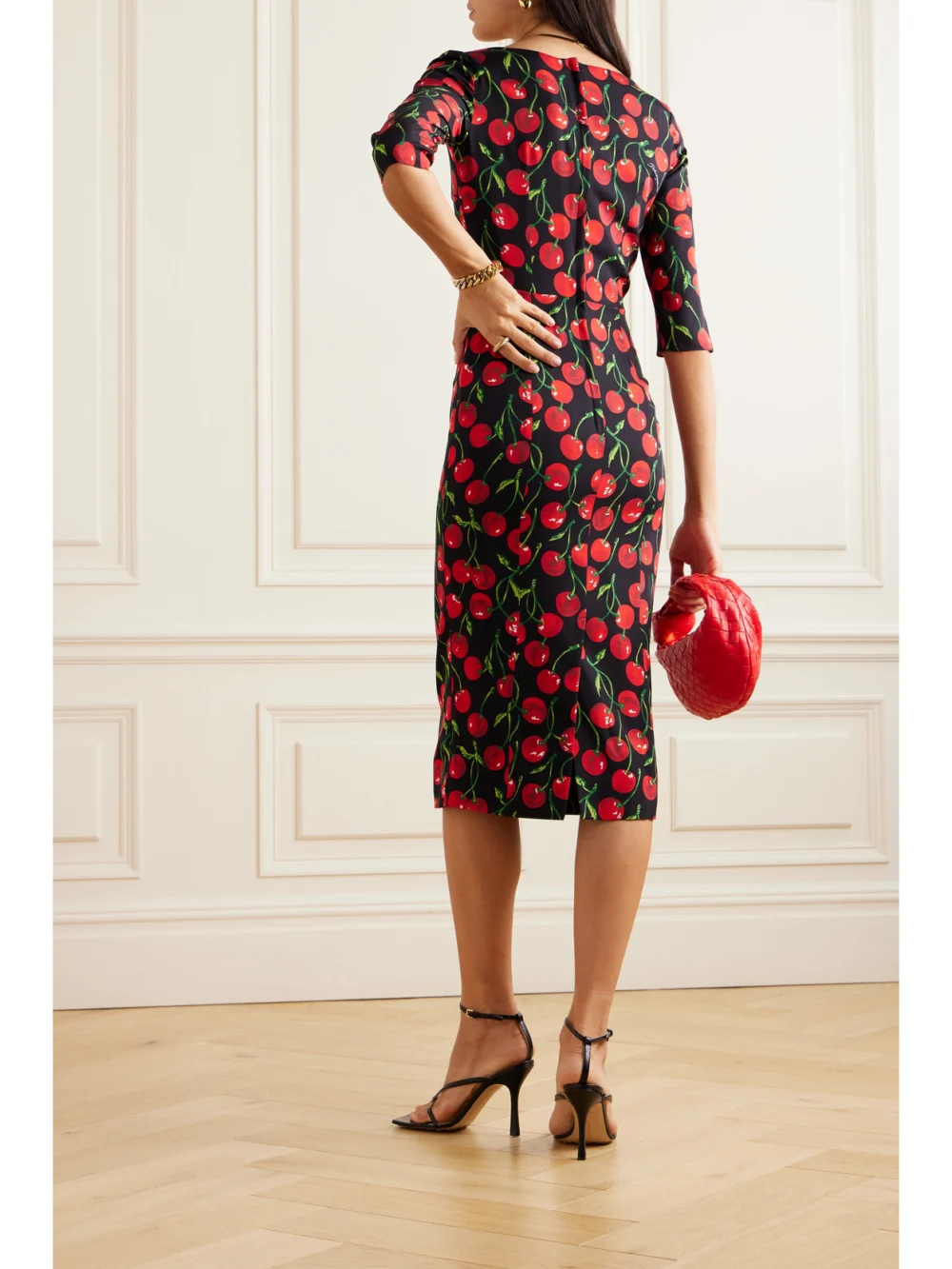 Back view of the Dolce & Gabbana Printed Stretch-silk Charmeuse Midi Dress