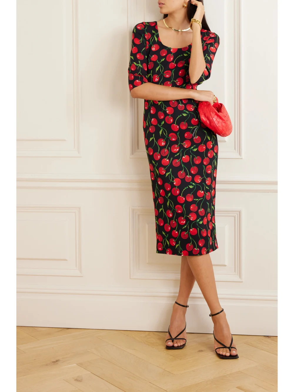Dolce & Gabbana Printed Stretch-silk Charmeuse Midi Dress, worn by a model