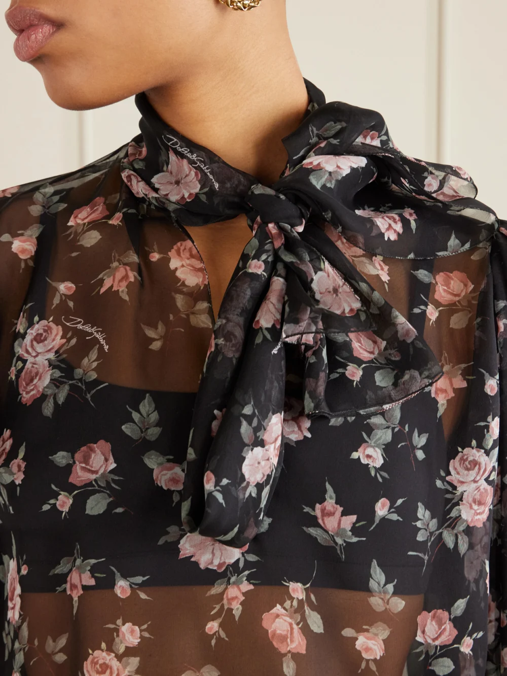 Close-up detail of the Dolce & Gabbana Pussy-bow Silk-chiffon Blouse
