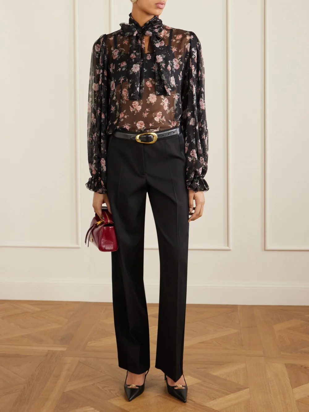 Dolce & Gabbana Pussy-bow Silk-chiffon Blouse, worn by a model
