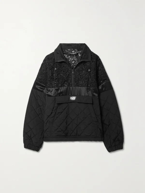 Dolce & Gabbana Quilted Nylon, Satin and Macramé Lace Half-zip Sweatshirt
