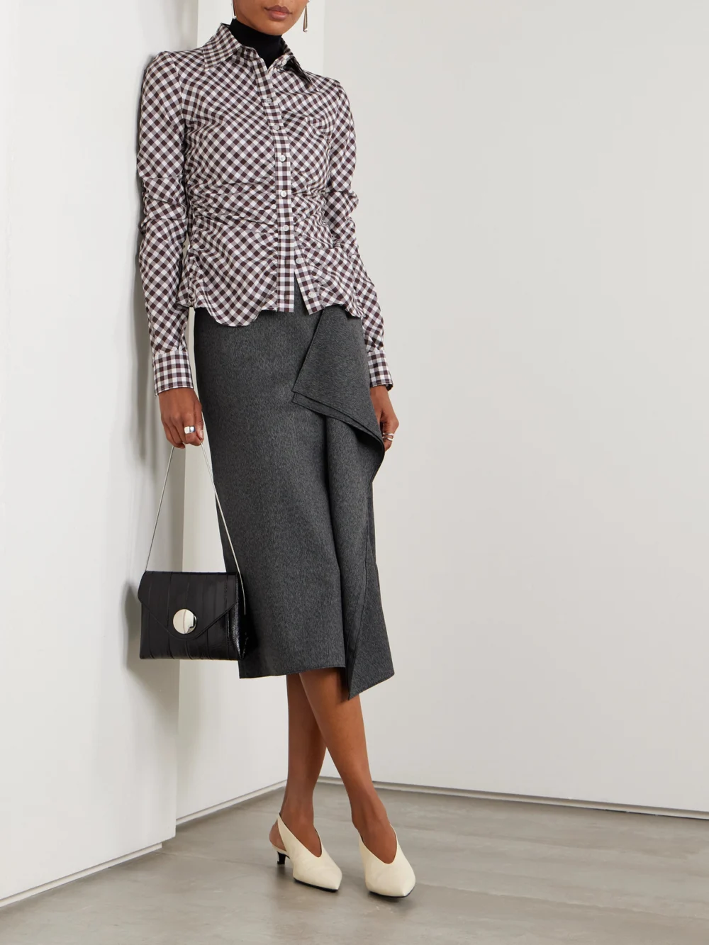 Dolce & Gabbana Ruched Gingham Cotton Shirt, worn by a model