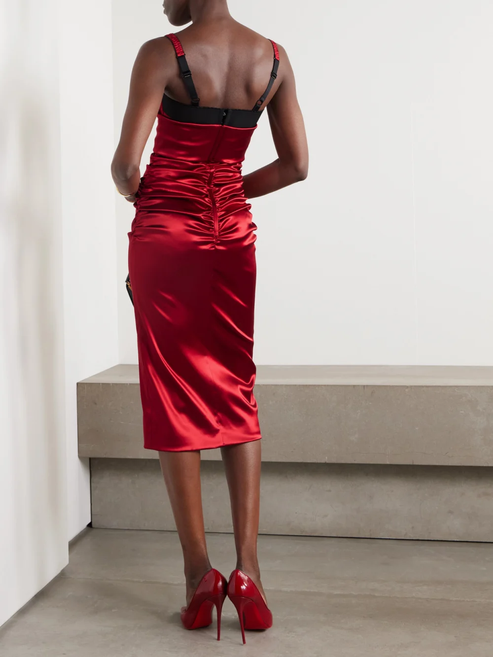 Back view of the Dolce & Gabbana Ruched Satin Midi Dress