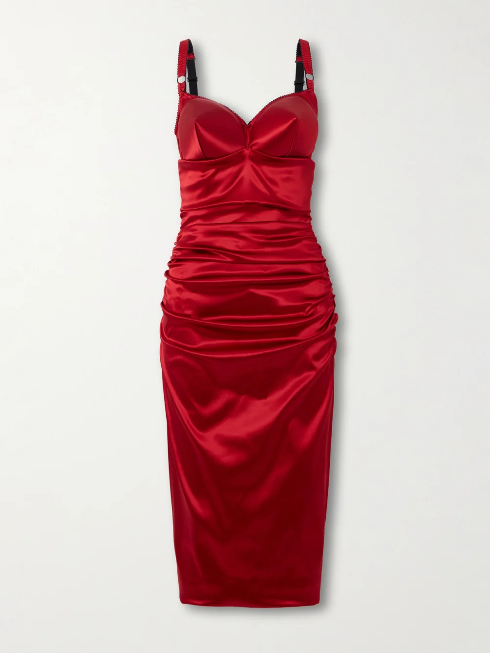 Dolce & Gabbana Ruched Satin Midi Dress in red