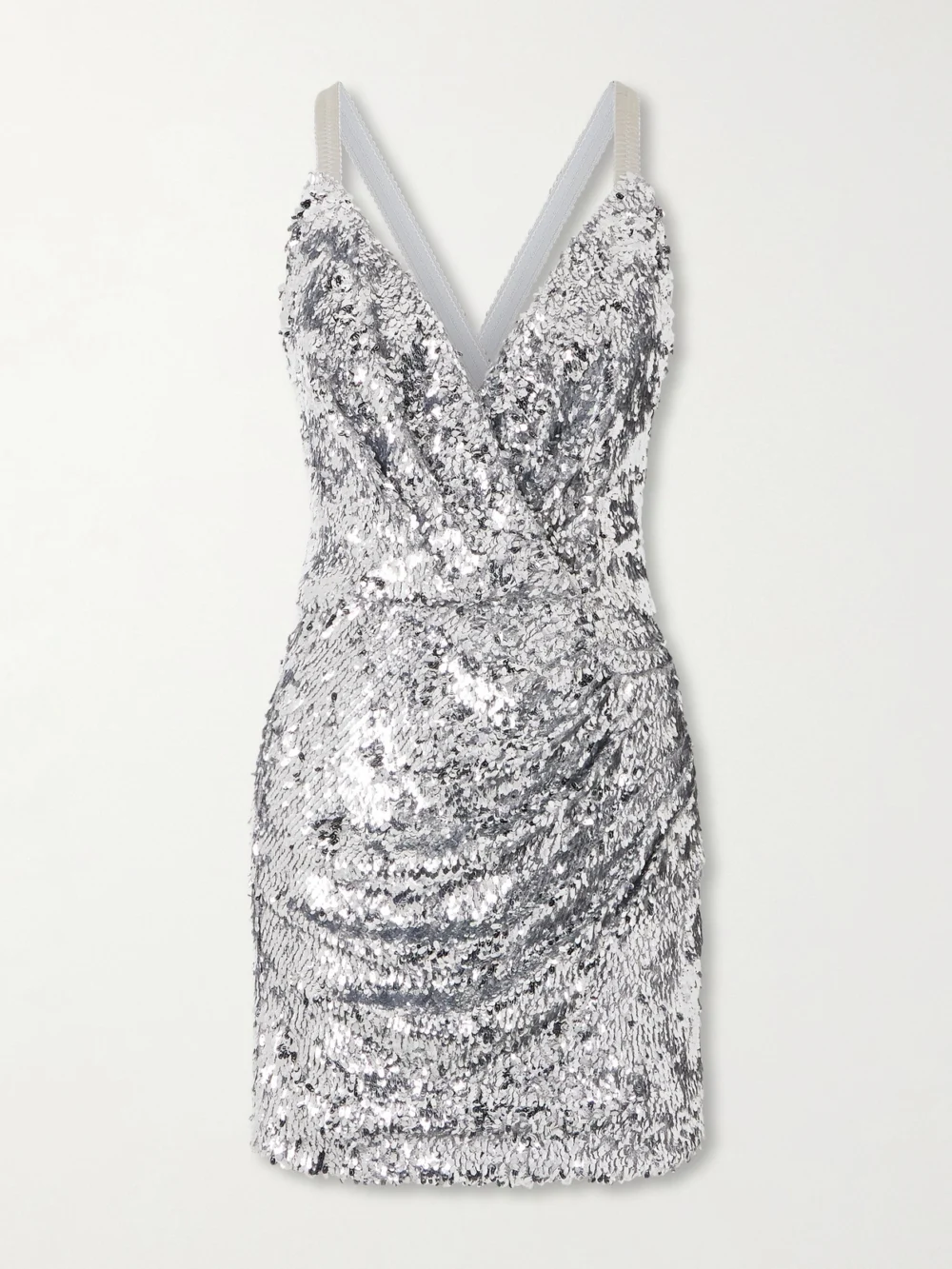Dolce & Gabbana Ruched Sequined Tulle Mini Dress in silver