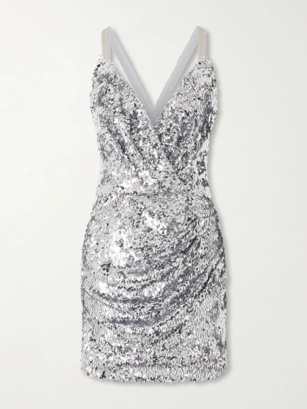 Dolce & Gabbana Ruched Sequined Tulle Mini Dress