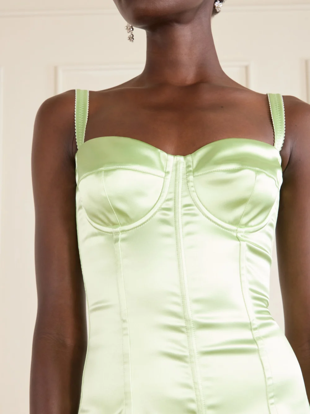 Close-up detail of the Dolce & Gabbana Satin Bustier Midi Dress