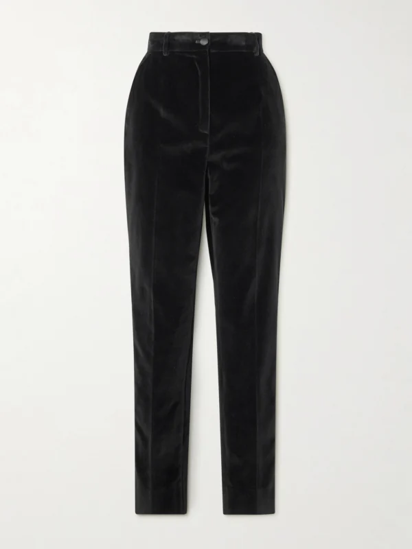 Dolce & Gabbana Satin-trimmed Cotton-blend Velvet Slim-leg Pants