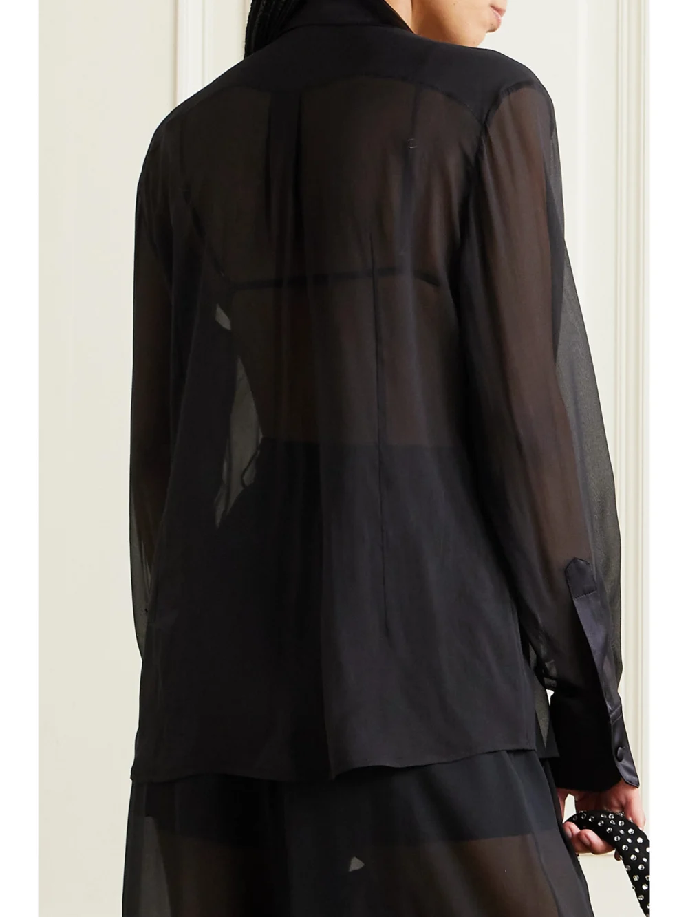 Back view of the Dolce & Gabbana Satin-trimmed Silk-chiffon Shirt