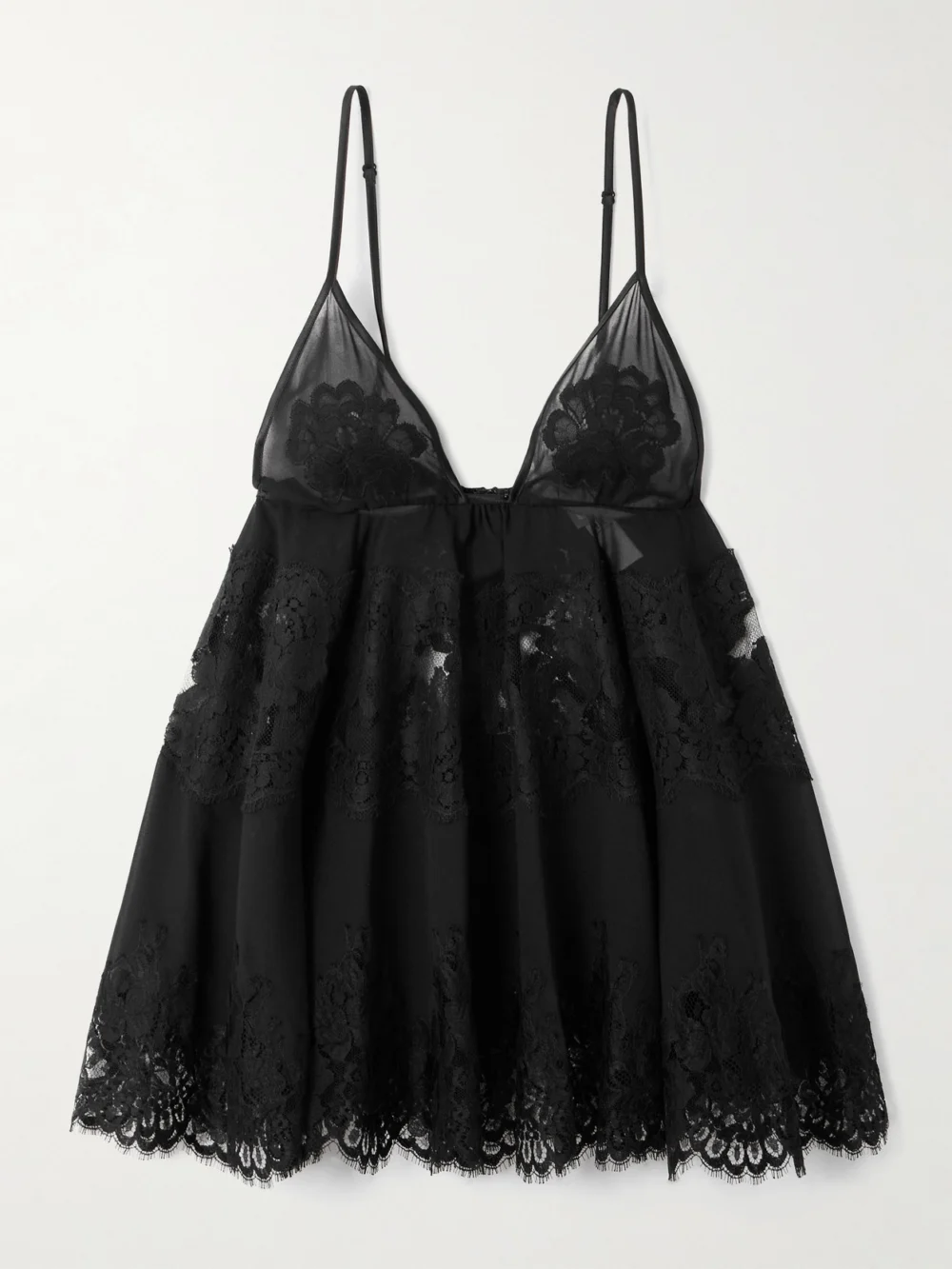 Dolce & Gabbana Scalloped Lace-trimmed Chiffon Camisole in black