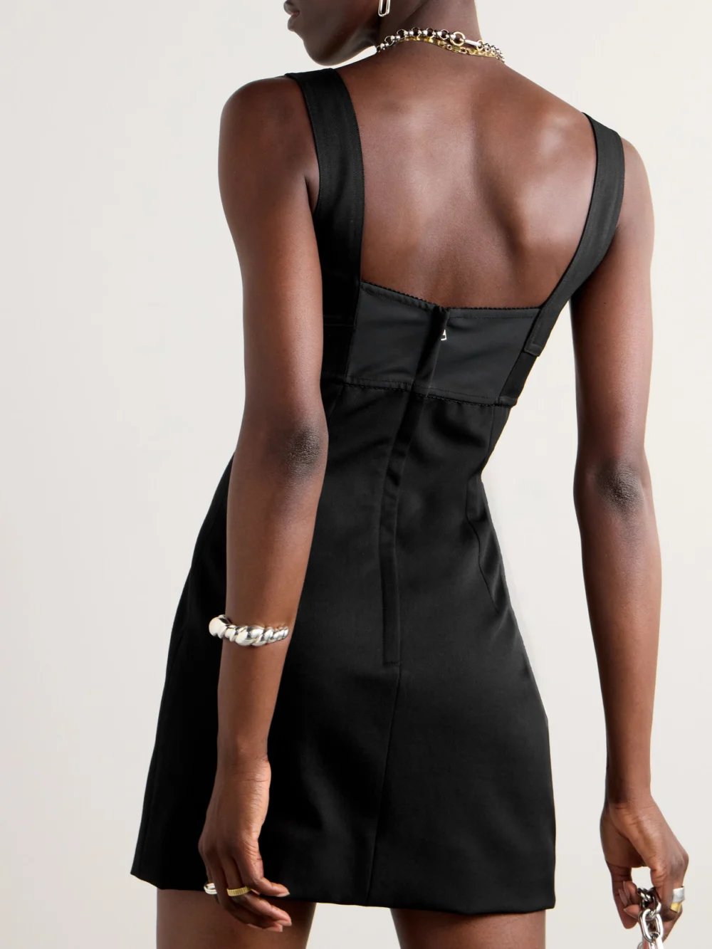 Back view of the Dolce & Gabbana Scalloped Wool-blend Gabardine Mini Corset Dress