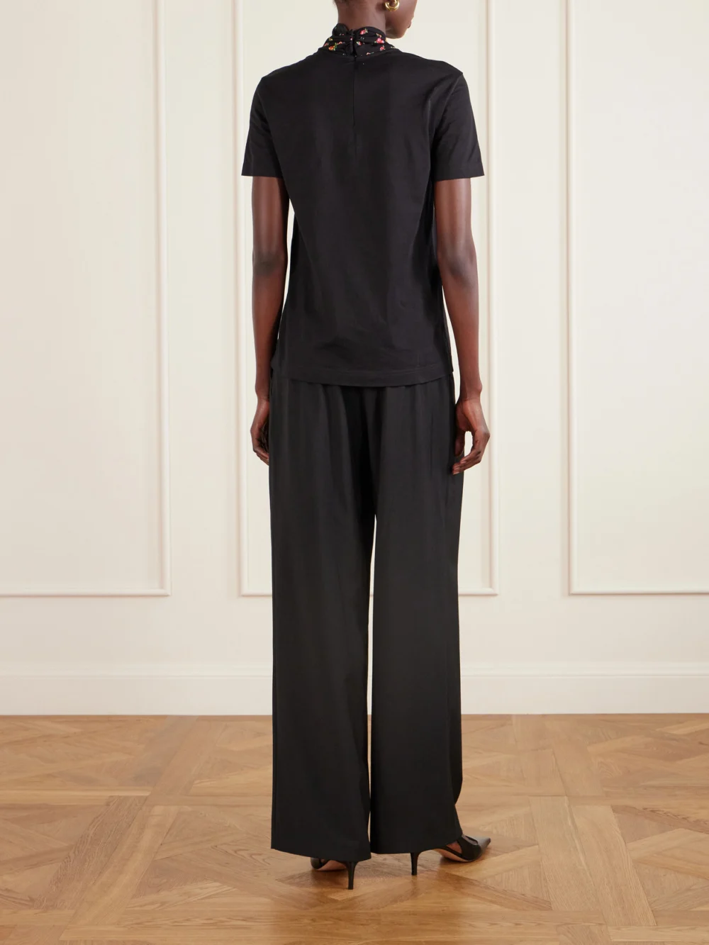 Back view of the Dolce & Gabbana Scarf-detailed Satin-trimmed Cotton-blend Jersey T-shirt