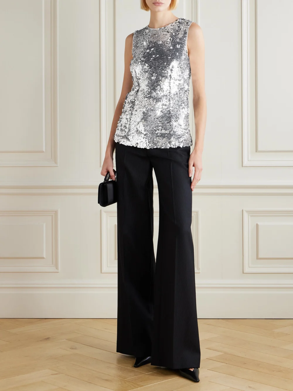 Dolce & Gabbana Sequined Satin Top, worn by a model