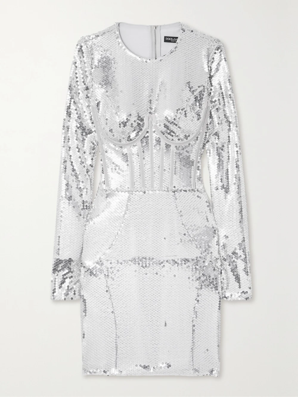Dolce & Gabbana Sequined Tulle Mini Dress in silver