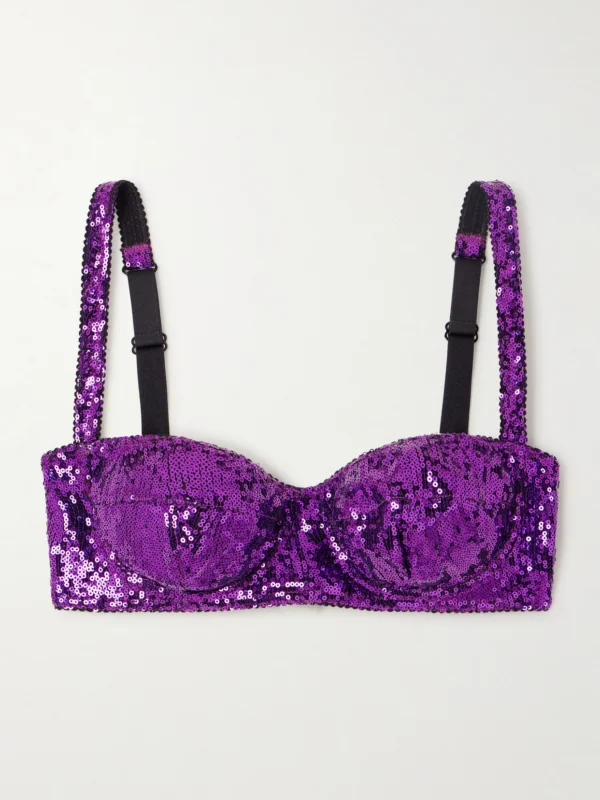 Dolce & Gabbana Sequined Tulle Underwired Balconette Bra