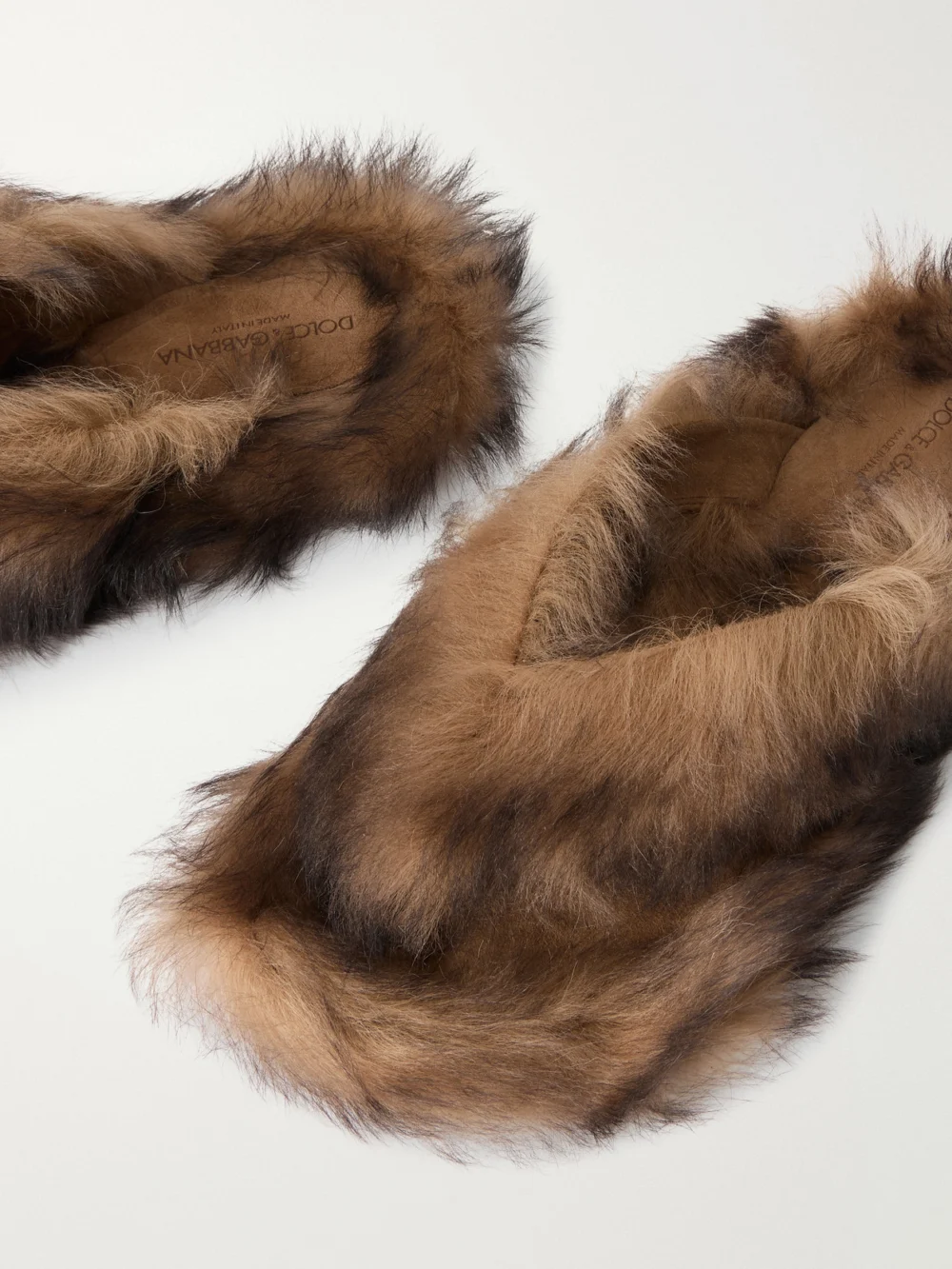 Close-up detail of the Dolce & Gabbana Shearling Slides