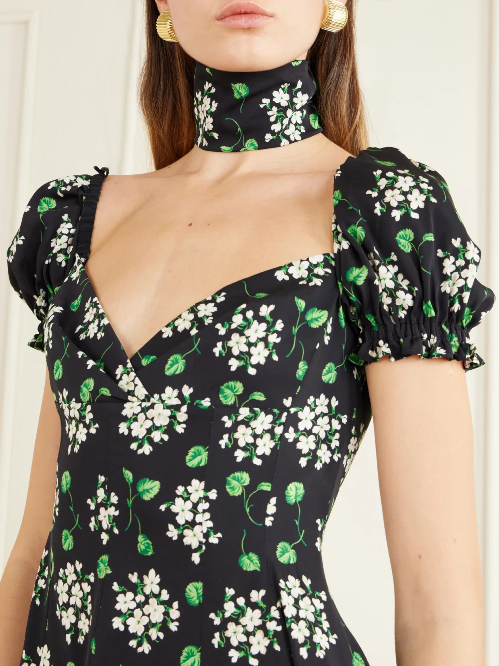 Close-up detail of the Dolce & Gabbana Silk Blend Floral Mini Dress