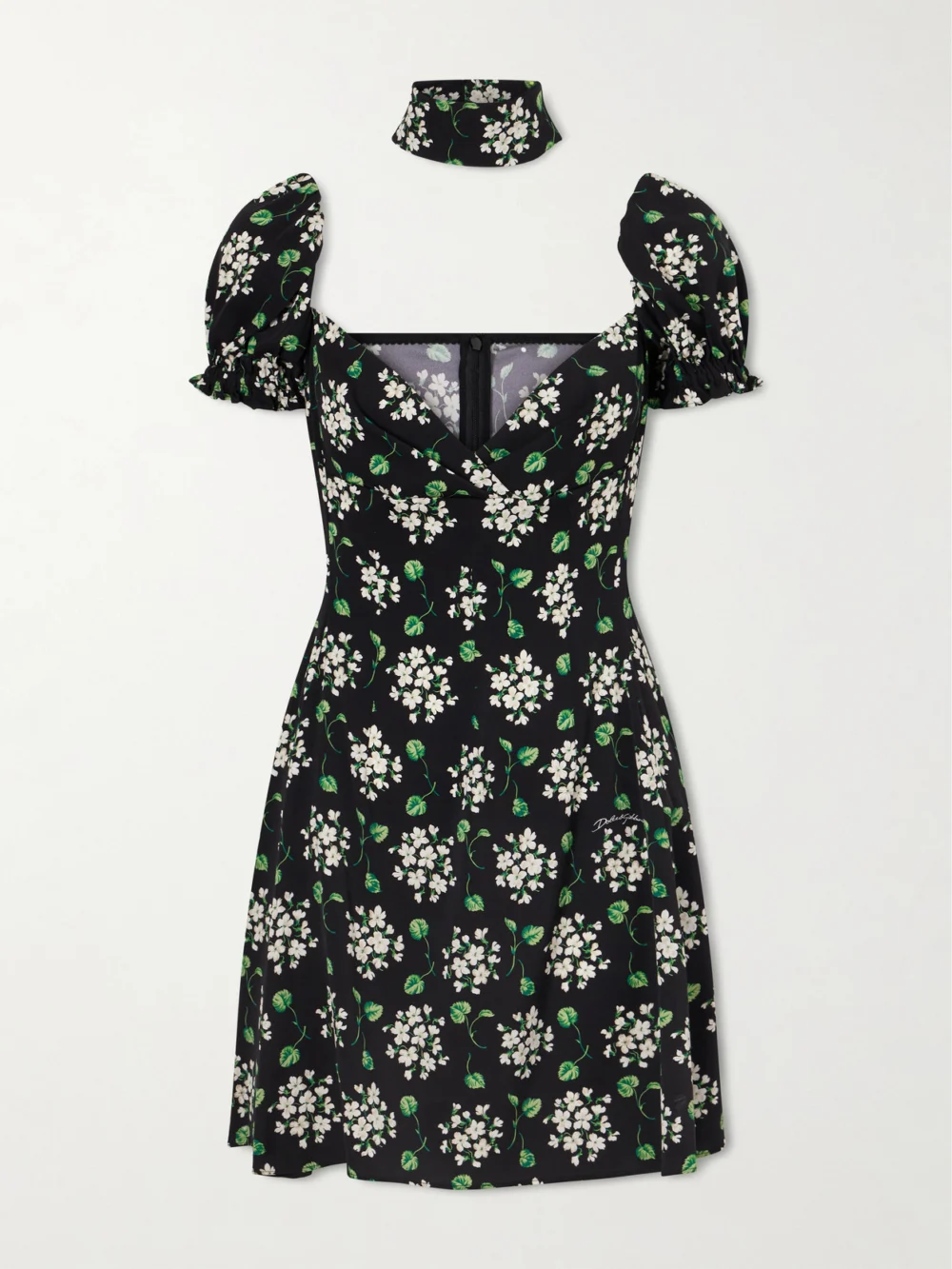 Dolce & Gabbana Silk Blend Floral Mini Dress in black